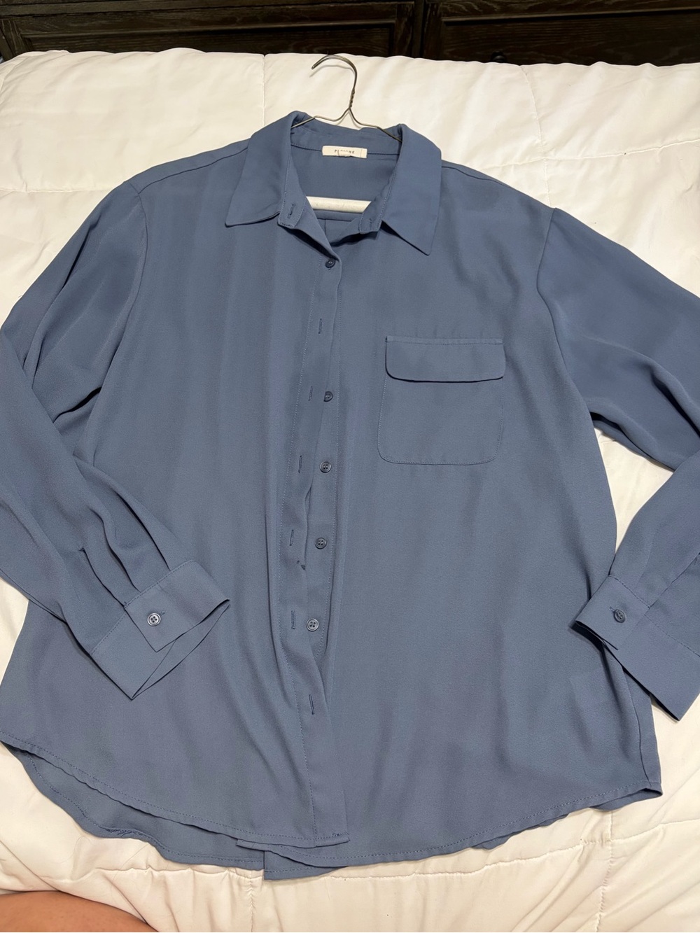 Pleione Dusty Blue Long-Sleeve Button-Front Shirt